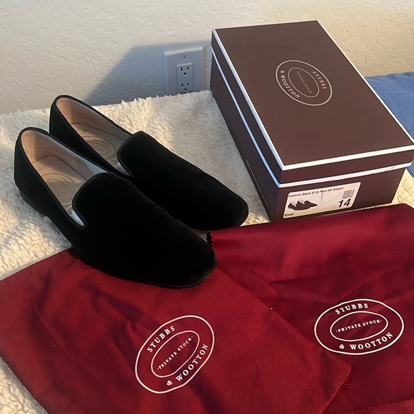 Men's Stubbs and Wooten black velvet loafers - Picture 1 of 9